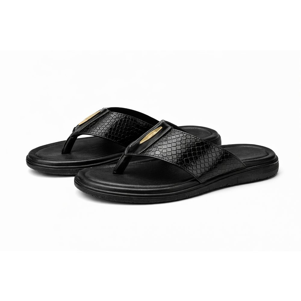 Men Black Slip On Sandal Pair